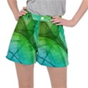 3d Leaves Texture Sheet Blue Green Women s Ripstop Shorts View1