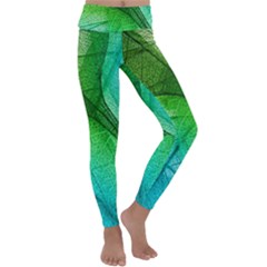 3d Leaves Texture Sheet Blue Green Kids  Lightweight Velour Classic Yoga Leggings by Cemarart