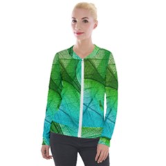 3d Leaves Texture Sheet Blue Green Velvet Zip Up Jacket by Cemarart