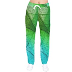 3d Leaves Texture Sheet Blue Green Women Velvet Drawstring Pants