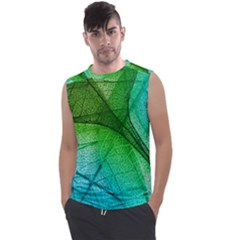 3d Leaves Texture Sheet Blue Green Men s Regular Tank Top by Cemarart