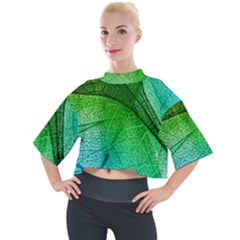 3d Leaves Texture Sheet Blue Green Mock Neck T-shirt by Cemarart