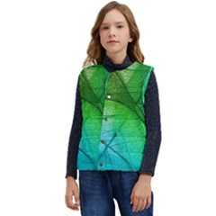 3d Leaves Texture Sheet Blue Green Kid s Button Up Puffer Vest	