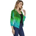 3d Leaves Texture Sheet Blue Green Women s Casual 3/4 Sleeve Spring Jacket View3