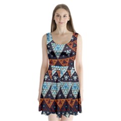 Fractal Triangle Geometric Abstract Pattern Split Back Mini Dress  by Cemarart