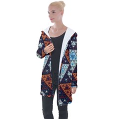 Fractal Triangle Geometric Abstract Pattern Longline Hooded Cardigan by Cemarart