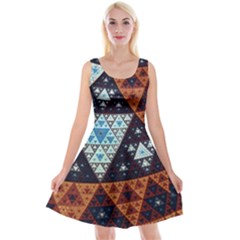 Fractal Triangle Geometric Abstract Pattern Reversible Velvet Sleeveless Dress