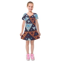 Fractal Triangle Geometric Abstract Pattern Kids  Short Sleeve Velvet Dress