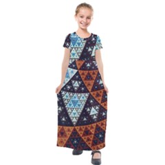 Fractal Triangle Geometric Abstract Pattern Kids  Short Sleeve Maxi Dress by Cemarart