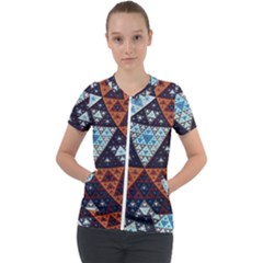 Fractal Triangle Geometric Abstract Pattern Short Sleeve Zip Up Jacket by Cemarart