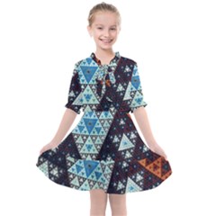 Fractal Triangle Geometric Abstract Pattern Kids  All Frills Chiffon Dress by Cemarart