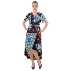 Fractal Triangle Geometric Abstract Pattern Front Wrap High Low Dress by Cemarart