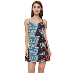 Fractal Triangle Geometric Abstract Pattern Short Frill Dress by Cemarart