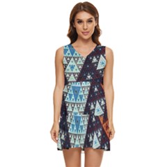 Fractal Triangle Geometric Abstract Pattern Tiered Sleeveless Mini Dress