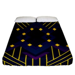 Line Square Pattern Violet Blue Yellow Design Fitted Sheet (queen Size) by Ravend