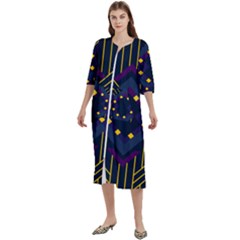 Line Square Pattern Violet Blue Yellow Design Women s Cotton 3/4 Sleeve Nightgown by Ravend