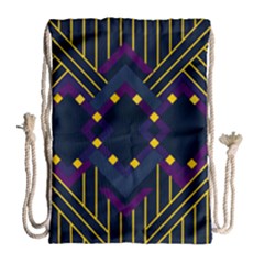 Line Square Pattern Violet Blue Yellow Design Drawstring Bag (large) by Ravend