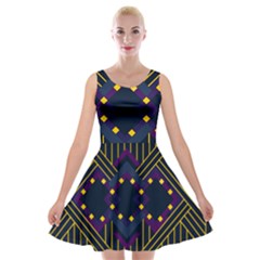 Line Square Pattern Violet Blue Yellow Design Velvet Skater Dress by Ravend