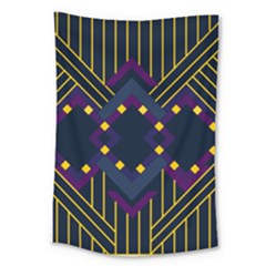 Line Square Pattern Violet Blue Yellow Design Large Tapestry