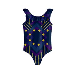 Line Square Pattern Violet Blue Yellow Design Kids  Frill Swimsuit by Ravend