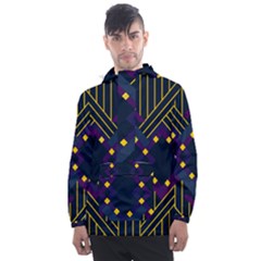 Line Square Pattern Violet Blue Yellow Design Men s Front Pocket Pullover Windbreaker