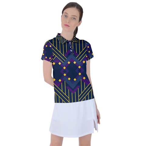 Line Square Pattern Violet Blue Yellow Design Women s Polo T-shirt by Ravend