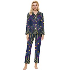 Line Square Pattern Violet Blue Yellow Design Womens  Long Sleeve Velvet Pocket Pajamas Set by Ravend