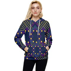 Line Square Pattern Violet Blue Yellow Design Women s Lightweight Drawstring Hoodie