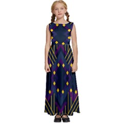 Line Square Pattern Violet Blue Yellow Design Kids  Satin Sleeveless Maxi Dress by Ravend