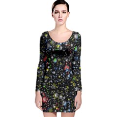 Universe Star Planet Galaxy Long Sleeve Velvet Bodycon Dress