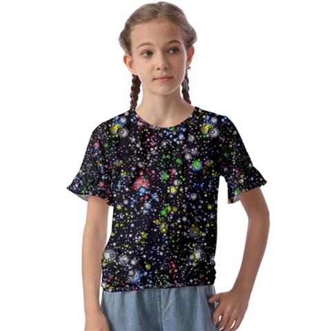 Universe Star Planet Galaxy Kids  Cuff Sleeve Scrunch Bottom T-shirt by Ravend