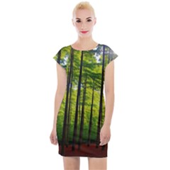 Green Forest Jungle Trees Nature Sunny Cap Sleeve Bodycon Dress by Ravend