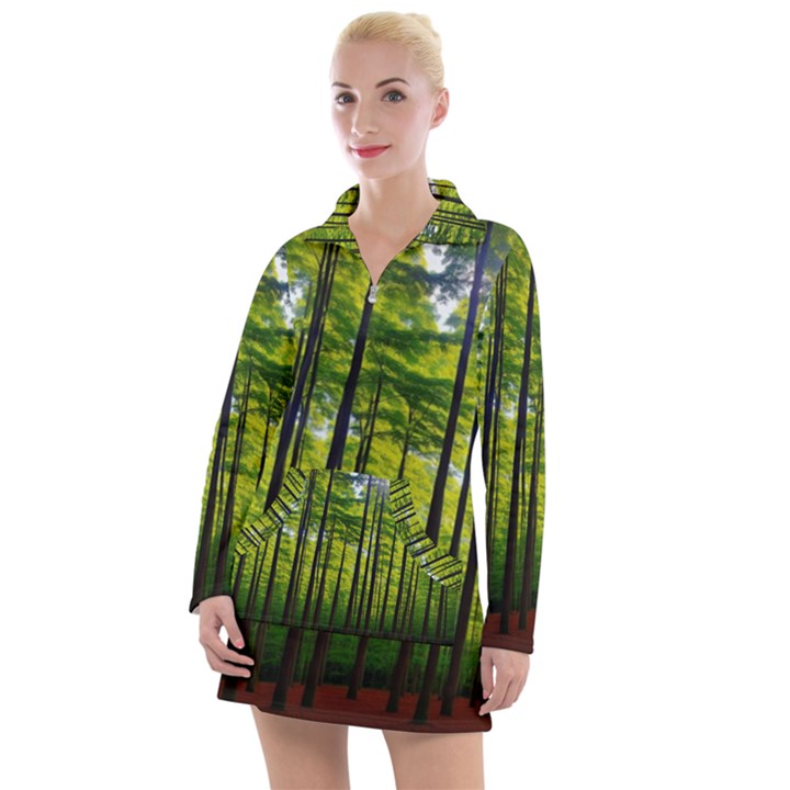 Green Forest Jungle Trees Nature Sunny Women s Long Sleeve Casual Dress