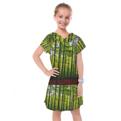 Green Forest Jungle Trees Nature Sunny Kids  Drop Waist Dress by Ravend