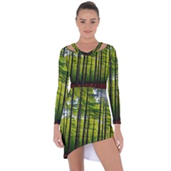 Green Forest Jungle Trees Nature Sunny Asymmetric Cut-out Shift Dress by Ravend