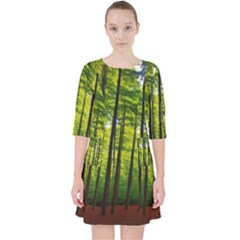 Green Forest Jungle Trees Nature Sunny Quarter Sleeve Pocket Dress by Ravend