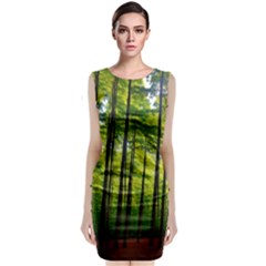 Green Forest Jungle Trees Nature Sunny Sleeveless Velvet Midi Dress