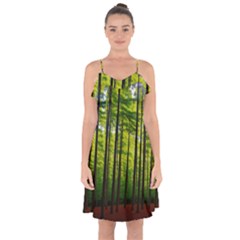 Green Forest Jungle Trees Nature Sunny Ruffle Detail Chiffon Dress by Ravend