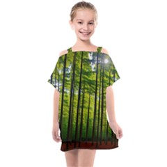 Green Forest Jungle Trees Nature Sunny Kids  One Piece Chiffon Dress by Ravend