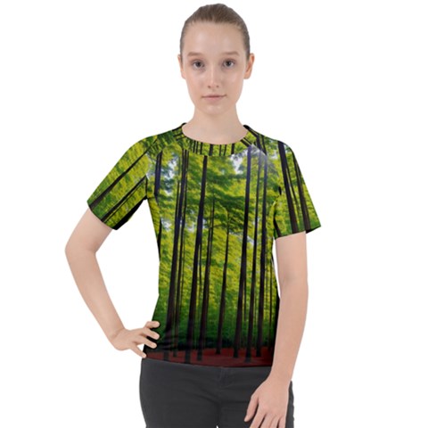 Green Forest Jungle Trees Nature Sunny Women s Sport Raglan T-shirt by Ravend