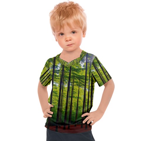 Green Forest Jungle Trees Nature Sunny Kids  Sports T-shirt by Ravend