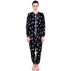 Chalk Music Notes Signs Seamless Pattern Onepiece Jumpsuit (ladies)