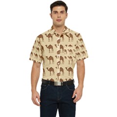 Camel Pattern Design Clothing Men s Short Sleeve Pocket Shirt 