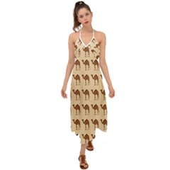 Camel Pattern Design Clothing Halter Tie Back Dress  by Proyonanggan