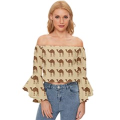 Camel Pattern Design Clothing Off Shoulder Flutter Bell Sleeve Top