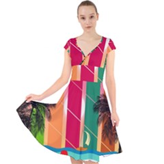 Digital Graphic Clip Art Beach Cap Sleeve Front Wrap Midi Dress by Proyonanggan