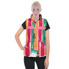 Digital Graphic Clip Art Beach Women s Button Up Vest