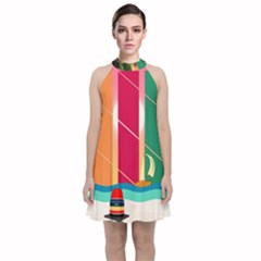 Digital Graphic Clip Art Beach Velvet Halter Neckline Dress 