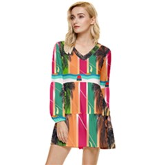 Digital Graphic Clip Art Beach Tiered Long Sleeve Mini Dress by Proyonanggan