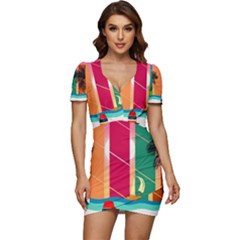 Digital Graphic Clip Art Beach Low Cut Cap Sleeve Mini Dress by Proyonanggan